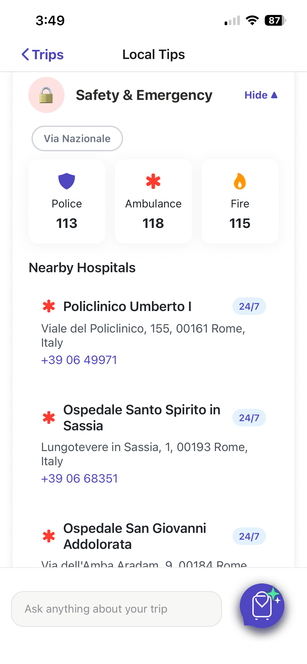 Travlin safety and emergency information for your destination